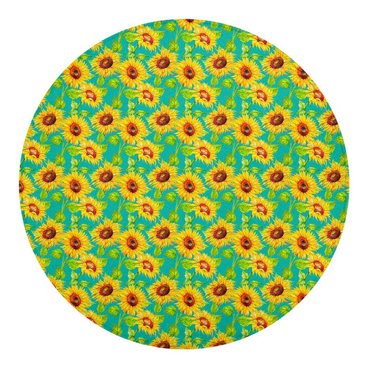 Teal Watercolor Sunflower Pattern Print Round Blanket