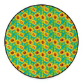 Teal Watercolor Sunflower Pattern Print Round Floor Mat
