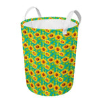 Teal Watercolor Sunflower Pattern Print Round Laundry Basket