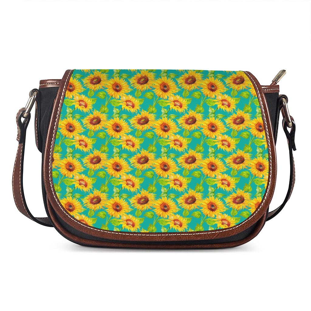 Teal Watercolor Sunflower Pattern Print Saddle Bag