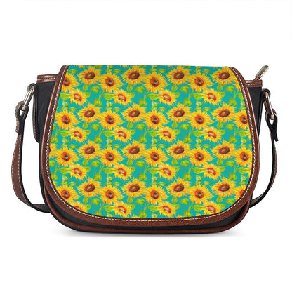 Teal Watercolor Sunflower Pattern Print Saddle Bag