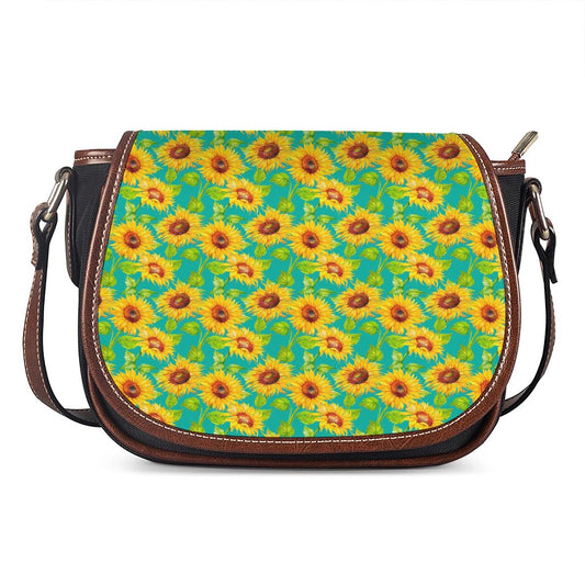 Teal Watercolor Sunflower Pattern Print Saddle Bag