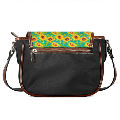 Teal Watercolor Sunflower Pattern Print Saddle Bag