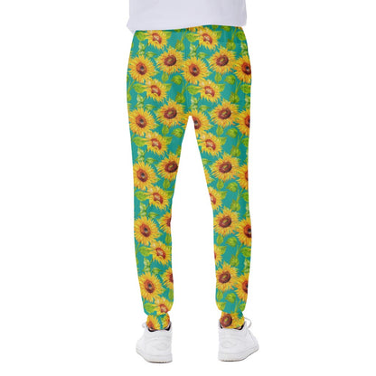 Teal Watercolor Sunflower Pattern Print Scuba Joggers