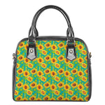 Teal Watercolor Sunflower Pattern Print Shoulder Handbag