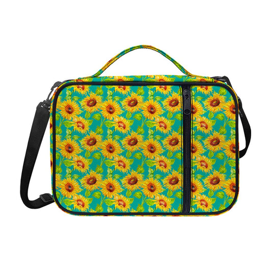 Teal Watercolor Sunflower Pattern Print Shoulder Strap Bible Bag