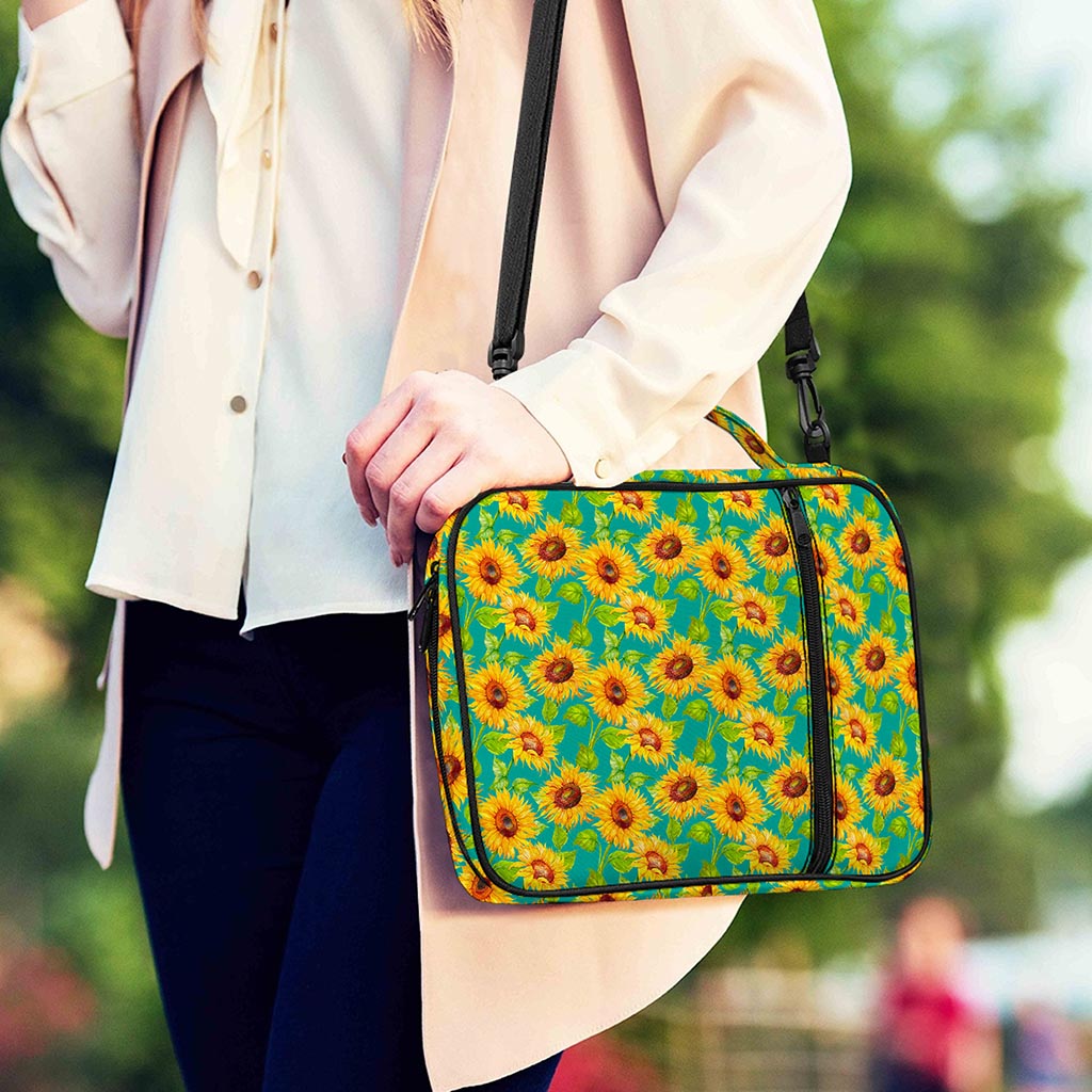 Teal Watercolor Sunflower Pattern Print Shoulder Strap Bible Bag