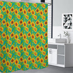 Teal Watercolor Sunflower Pattern Print Shower Curtain