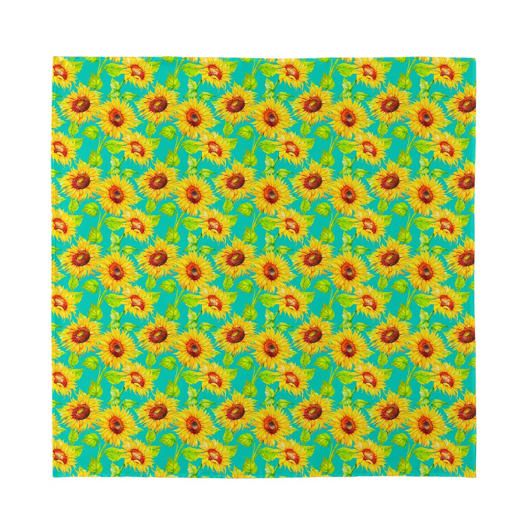 Teal Watercolor Sunflower Pattern Print Silk Bandana