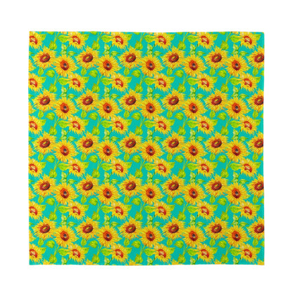 Teal Watercolor Sunflower Pattern Print Silk Bandana