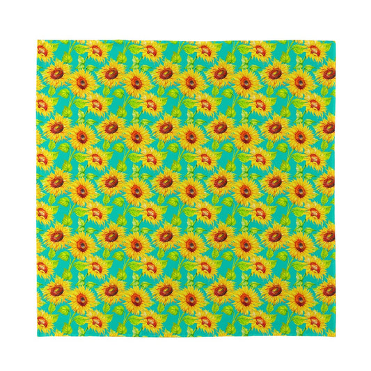 Teal Watercolor Sunflower Pattern Print Silk Bandana