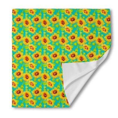 Teal Watercolor Sunflower Pattern Print Silk Bandana
