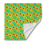 Teal Watercolor Sunflower Pattern Print Silk Bandana