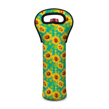 Teal Watercolor Sunflower Pattern Print Single Neoprene Wine Tote