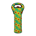 Teal Watercolor Sunflower Pattern Print Single Neoprene Wine Tote
