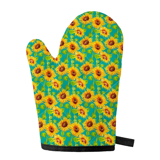 Teal Watercolor Sunflower Pattern Print Single Oven Mitt