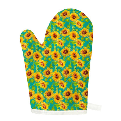 Teal Watercolor Sunflower Pattern Print Single Oven Mitt