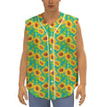 Teal Watercolor Sunflower Pattern Print Sleeveless Baseball Jersey