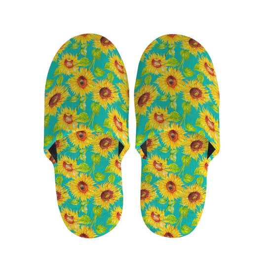 Teal Watercolor Sunflower Pattern Print Slippers