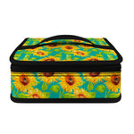 Teal Watercolor Sunflower Pattern Print Small Lunch Bag