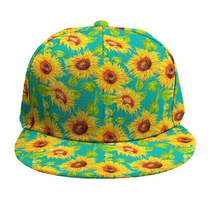 Teal Watercolor Sunflower Pattern Print Snapback Cap