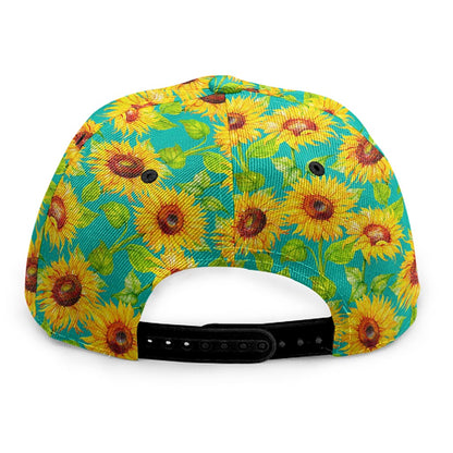 Teal Watercolor Sunflower Pattern Print Snapback Cap