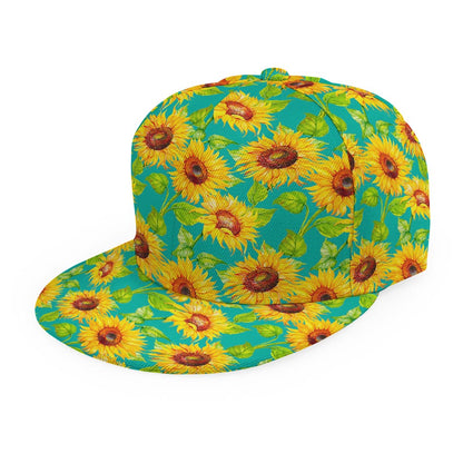 Teal Watercolor Sunflower Pattern Print Snapback Cap