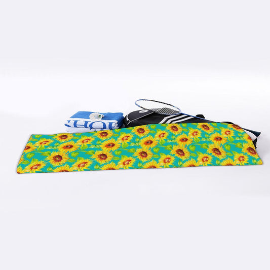 Teal Watercolor Sunflower Pattern Print Sports Towel