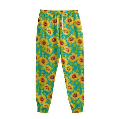 Teal Watercolor Sunflower Pattern Print Sweatpants