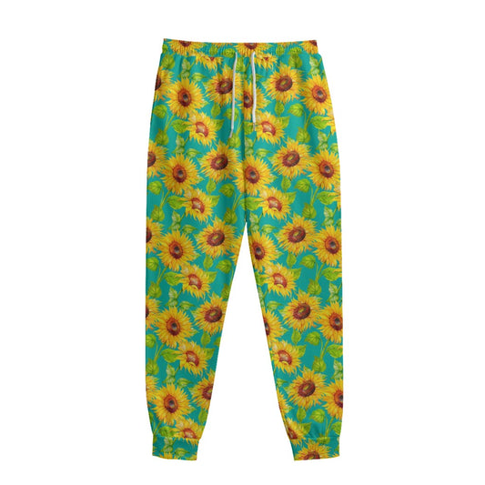 Teal Watercolor Sunflower Pattern Print Sweatpants