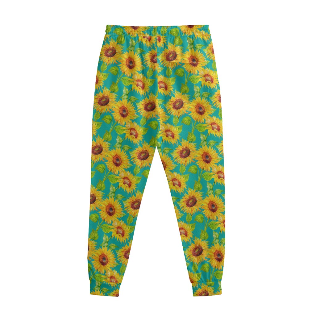 Teal Watercolor Sunflower Pattern Print Sweatpants