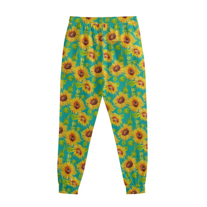 Teal Watercolor Sunflower Pattern Print Sweatpants