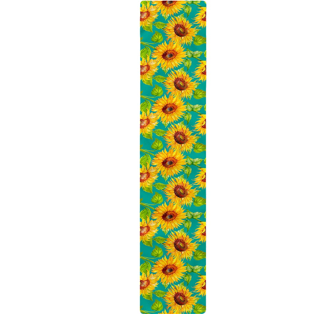 Teal Watercolor Sunflower Pattern Print Table Runner