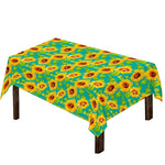 Teal Watercolor Sunflower Pattern Print Tablecloth