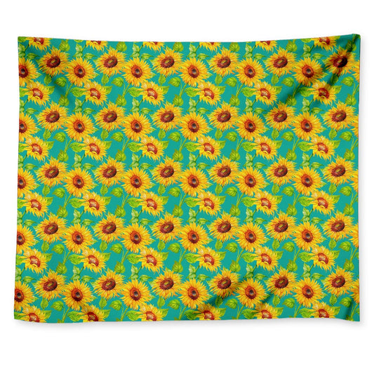 Teal Watercolor Sunflower Pattern Print Tapestry