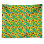 Teal Watercolor Sunflower Pattern Print Tapestry