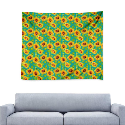 Teal Watercolor Sunflower Pattern Print Tapestry