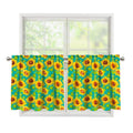 Teal Watercolor Sunflower Pattern Print Tier Curtains