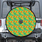 Teal Watercolor Sunflower Pattern Print Tire Cover With Camera Hole