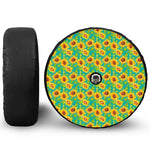 Teal Watercolor Sunflower Pattern Print Tire Cover With Camera Hole