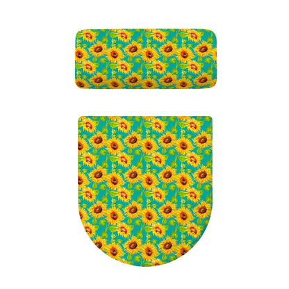 Teal Watercolor Sunflower Pattern Print Toilet Lid And Tank Cover Set