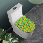 Teal Watercolor Sunflower Pattern Print Toilet Lid Cover