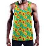 Teal Watercolor Sunflower Pattern Print Training Tank Top