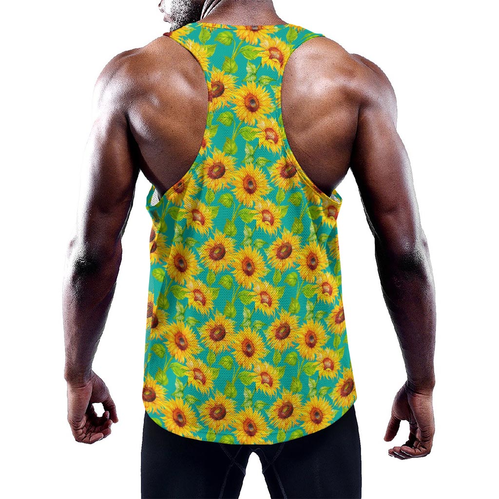 Teal Watercolor Sunflower Pattern Print Training Tank Top