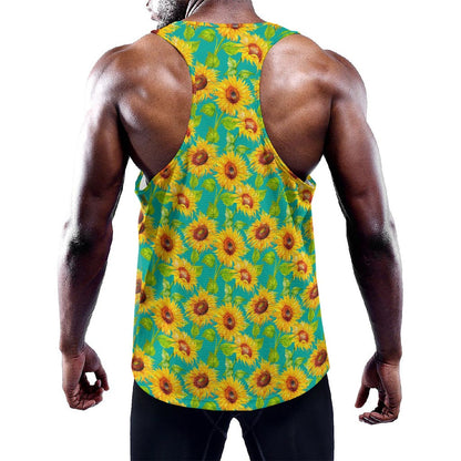 Teal Watercolor Sunflower Pattern Print Training Tank Top