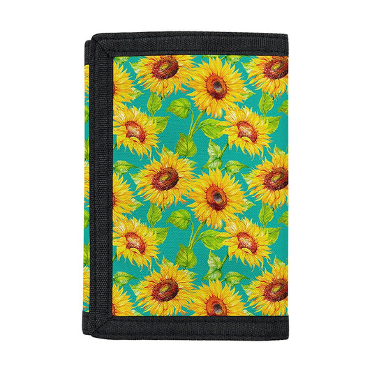 Teal Watercolor Sunflower Pattern Print Trifold Wallet