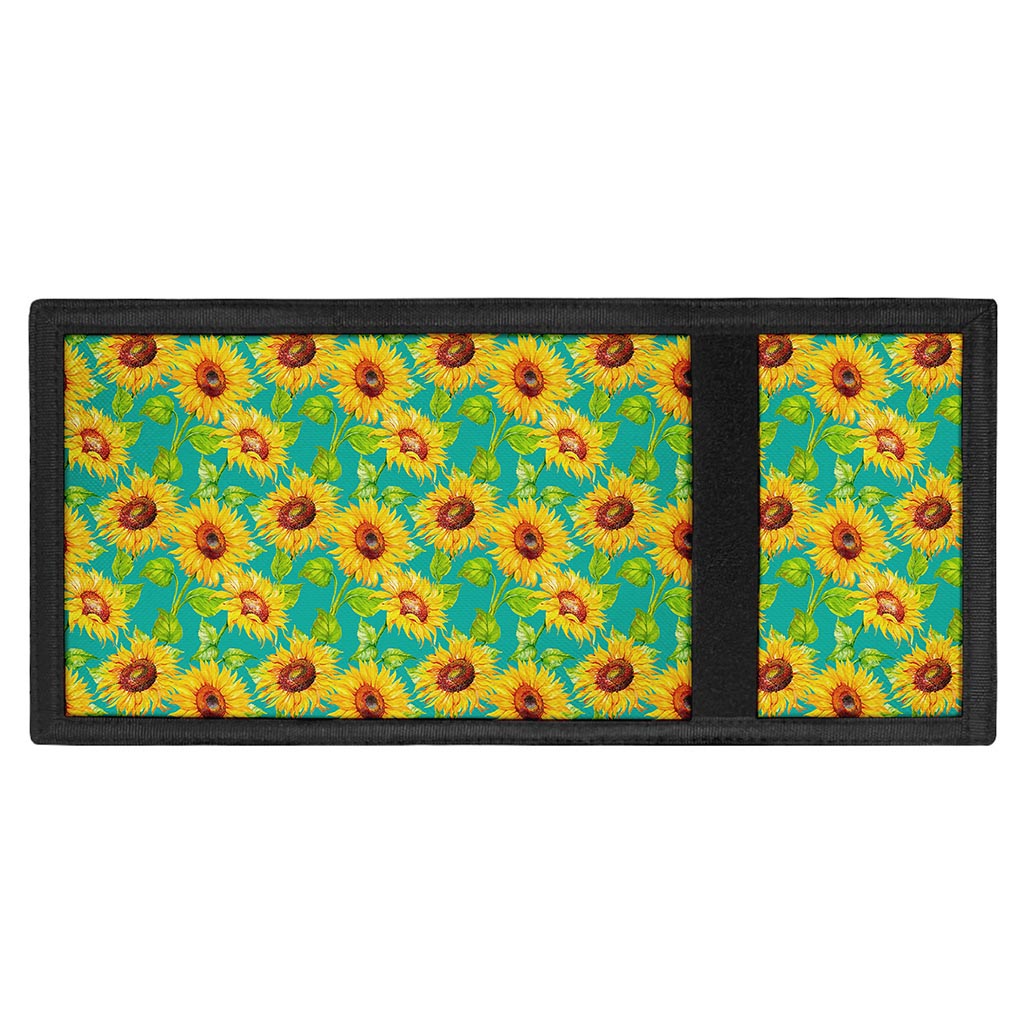 Teal Watercolor Sunflower Pattern Print Trifold Wallet