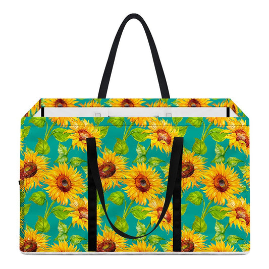 Teal Watercolor Sunflower Pattern Print Utility Tote Bag