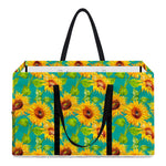 Teal Watercolor Sunflower Pattern Print Utility Tote Bag