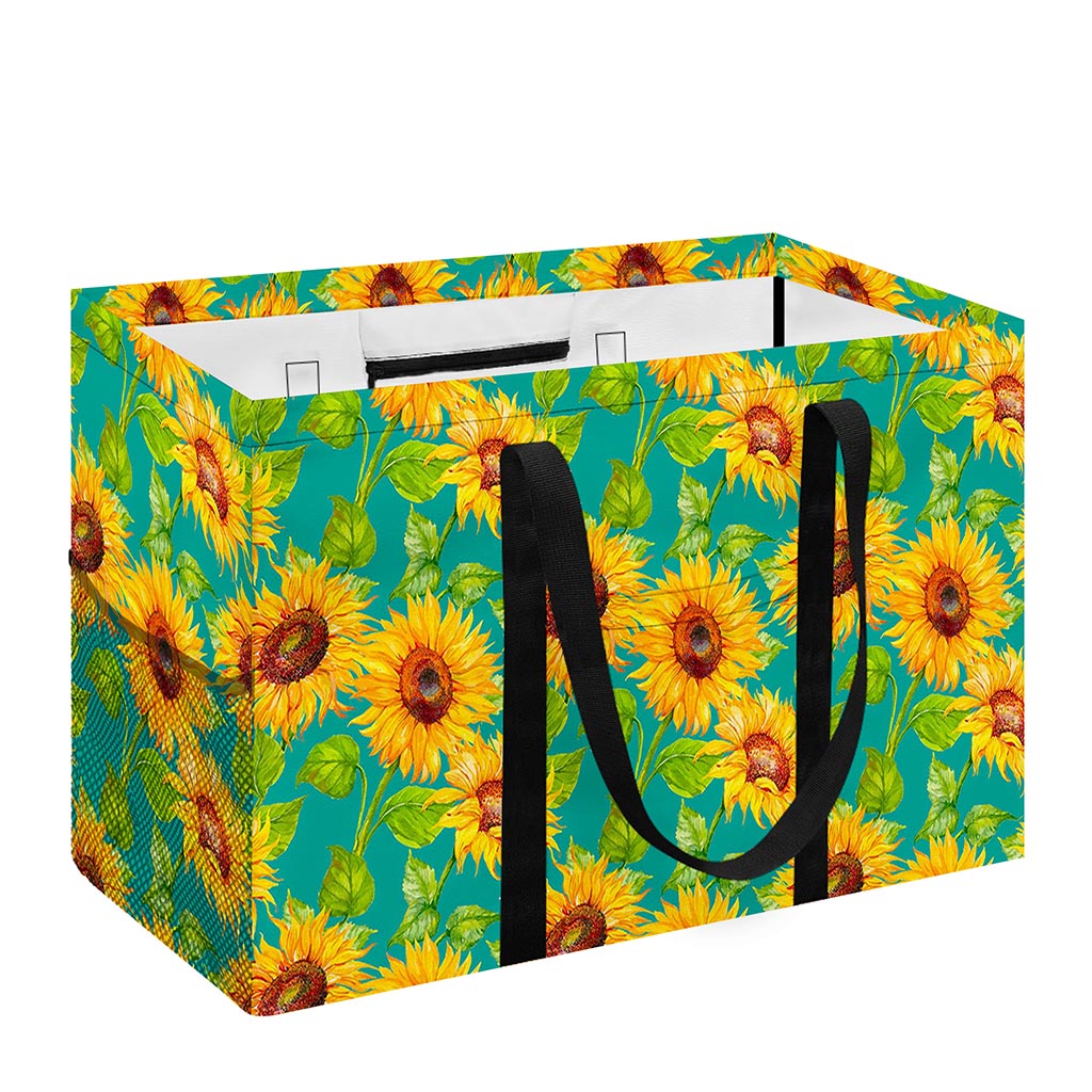 Teal Watercolor Sunflower Pattern Print Utility Tote Bag